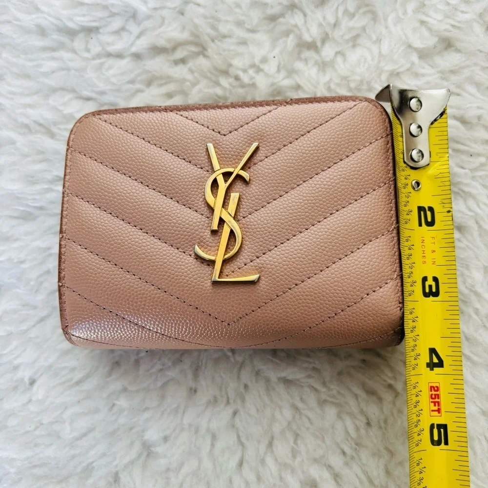 Yves Saint Laurent Cassandra Matellase Blush Grain Leather Compact Wallet